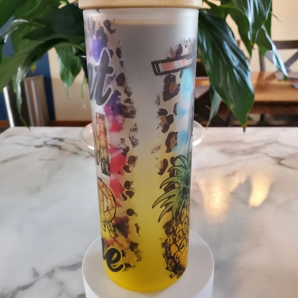 Sweet SUMMER time 20oz Gradient Yellow Glass Tumbler with duo lids 🎉sale